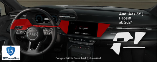 alt="Audi A3 Cockpit foliert mit matter oder glänzender Schutzfolie gegen Fingerabdrücke und Reflexionen"