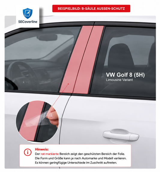 B-Säulen Schutzfolie für VW Golf 7 – transparenter Kratzschutz für die Klavierlack B-Säule gegen Kratzer und Gebrauchsspuren.
