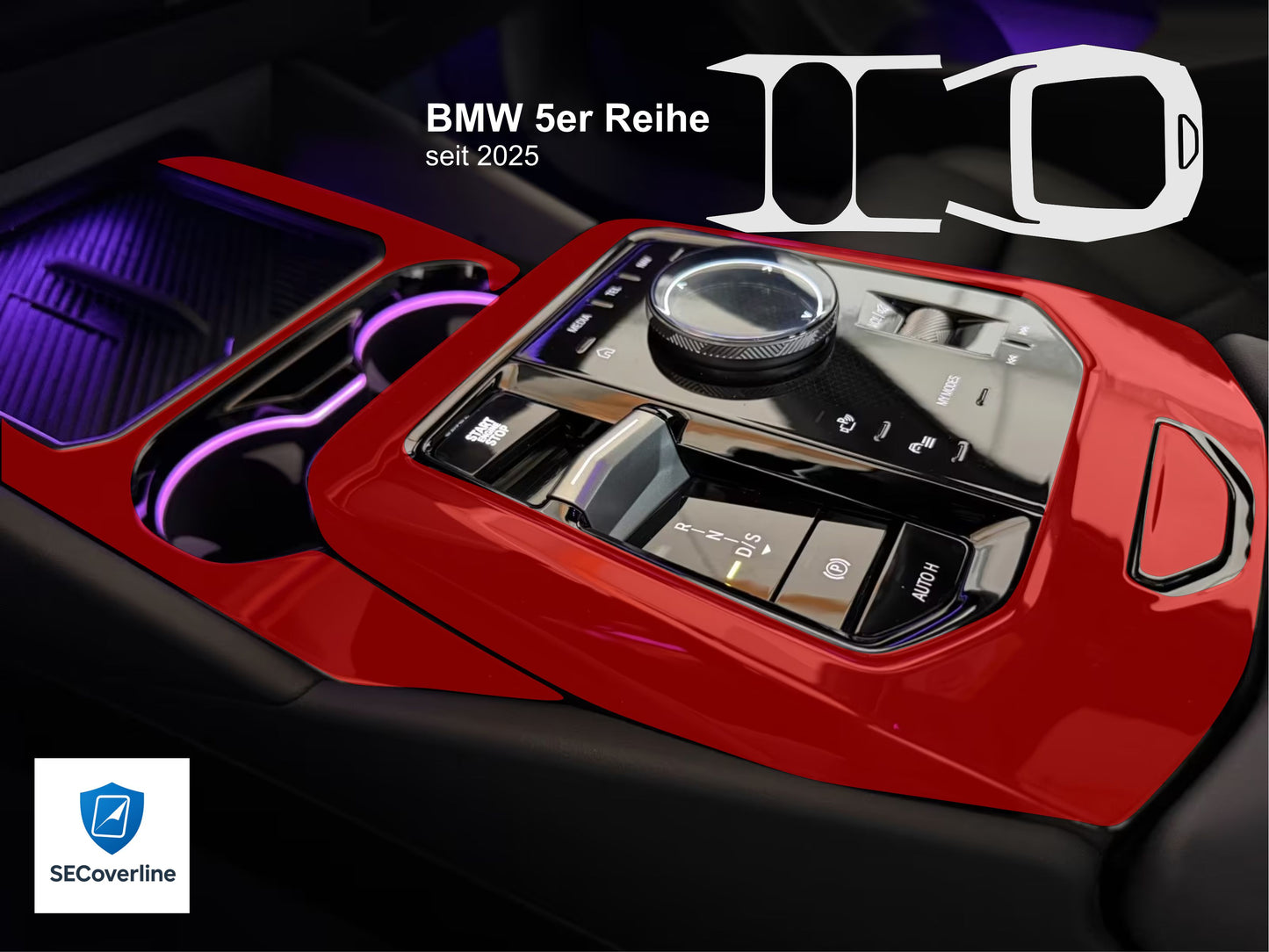 alt="BMW 5er Reihe seit 2025 Mittelkonsole foliert mit matter oder glänzender Schutzfolie gegen Fingerabdrücke und Reflexionen"