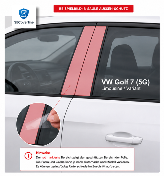 B-Säulen Schutzfolie für VW Golf 7 – transparenter Kratzschutz für die Klavierlack B-Säule gegen Kratzer und Gebrauchsspuren.